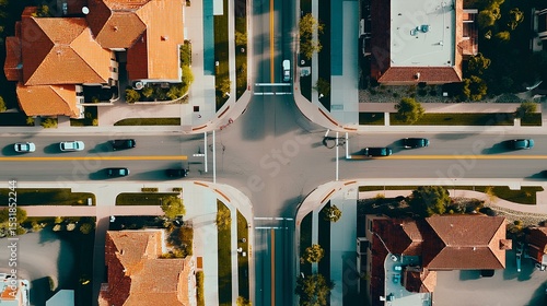Enhancing smart city connectivity through efficient intersection design urban neighborhood aerial view modern infrastructure