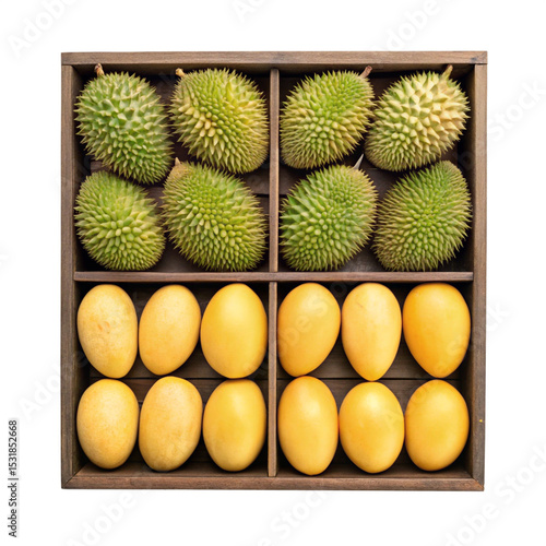 Durian and Mango fruit isolated, and a set of fresh fruit collections