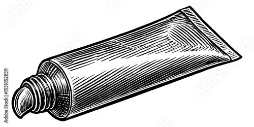 Black and white engraving style illustration of a tube on a white background