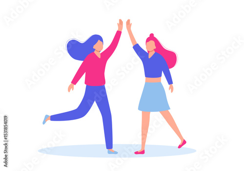 People giving high five. Friends greeting or supporting each other. Informal hi gesture. Concept of friendship.
