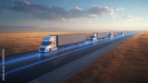 Autonomous truck convoy on a desert highway