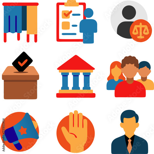 democratic and political system voting, set icon color for new government  