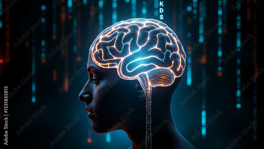 Obraz premium Human brain illuminated with digital data streams concept