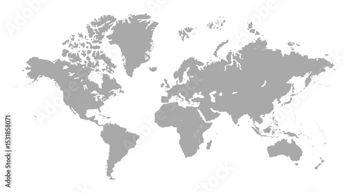 World map grayscale, world map picture, world map vector image, modern world map, Illustration, eps 10, worldwide, all continents, all countries, worldwide project