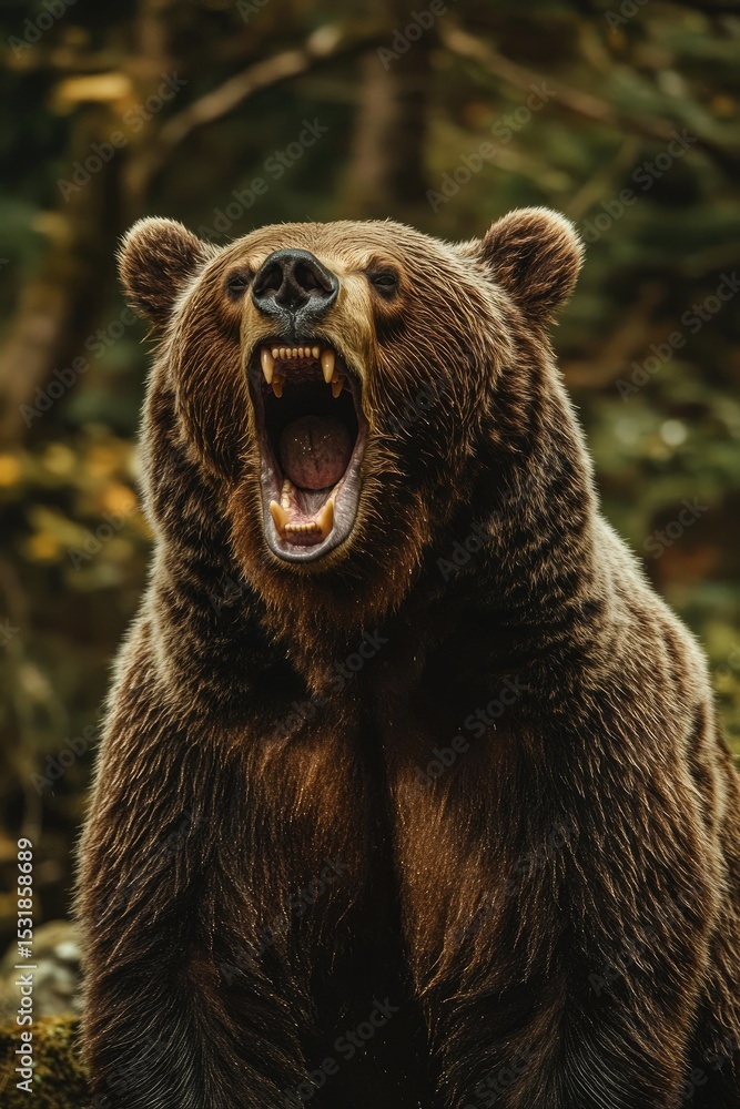 Fototapeta premium Angry bear roars in forest