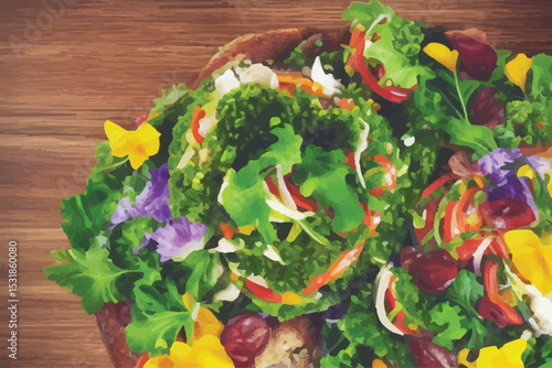 Fresh, healthy vegetables on a plate, featuring a vibrant green salad, make a delicious appetizer or light meal