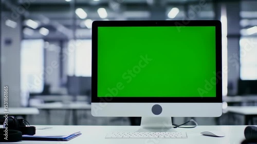 Green screen mockup laptop in the office