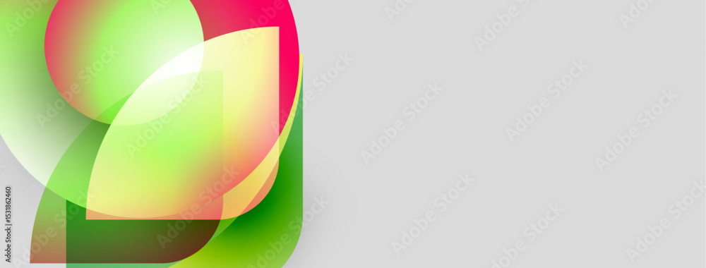 Fototapeta premium Abstract floral design. Overlapping shapes create vibrant, modern composition. Green, pink, orange hues dominate neutral background.
