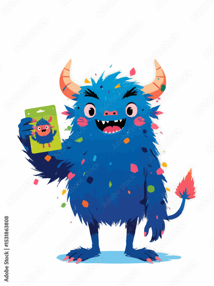 Cute Monster Toy with Cool card with Funny kawaii Fluffy Character Cute Monster Toy with Cool card with Funny kawaii Fluffy Character