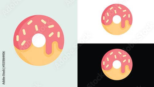 Donut with pink glaze in cartoon doodle style Vector isolated on the background