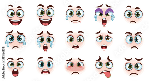A grid of cartoon facial expressions conveying various emotions