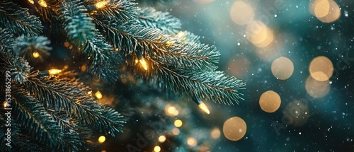 Wallpaper Mural Frosty Christmas tree branches with warm lights Torontodigital.ca