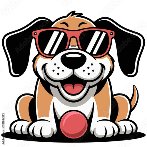 Dog Playing with Ball Vector Illustration – Cute Cartoon Animal Pet Isolated on White Background