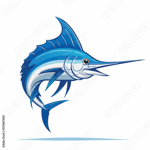 Blue Marlin Streamlined Vector Art with Flat Colors and Sharp Linework