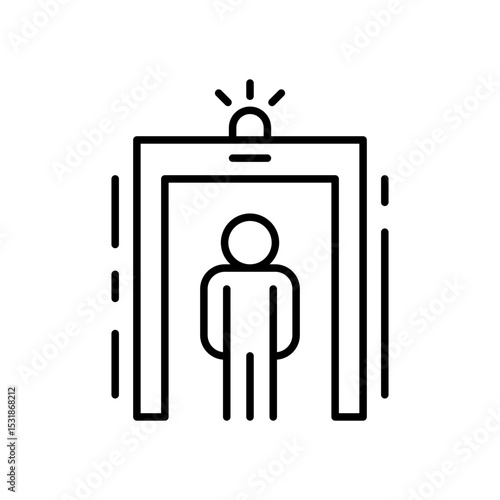 Security Checkpoint Icon with Person Under Scanner Outline Thin Line Symbol