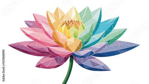 Low poly geometric flower illustration, transparent background