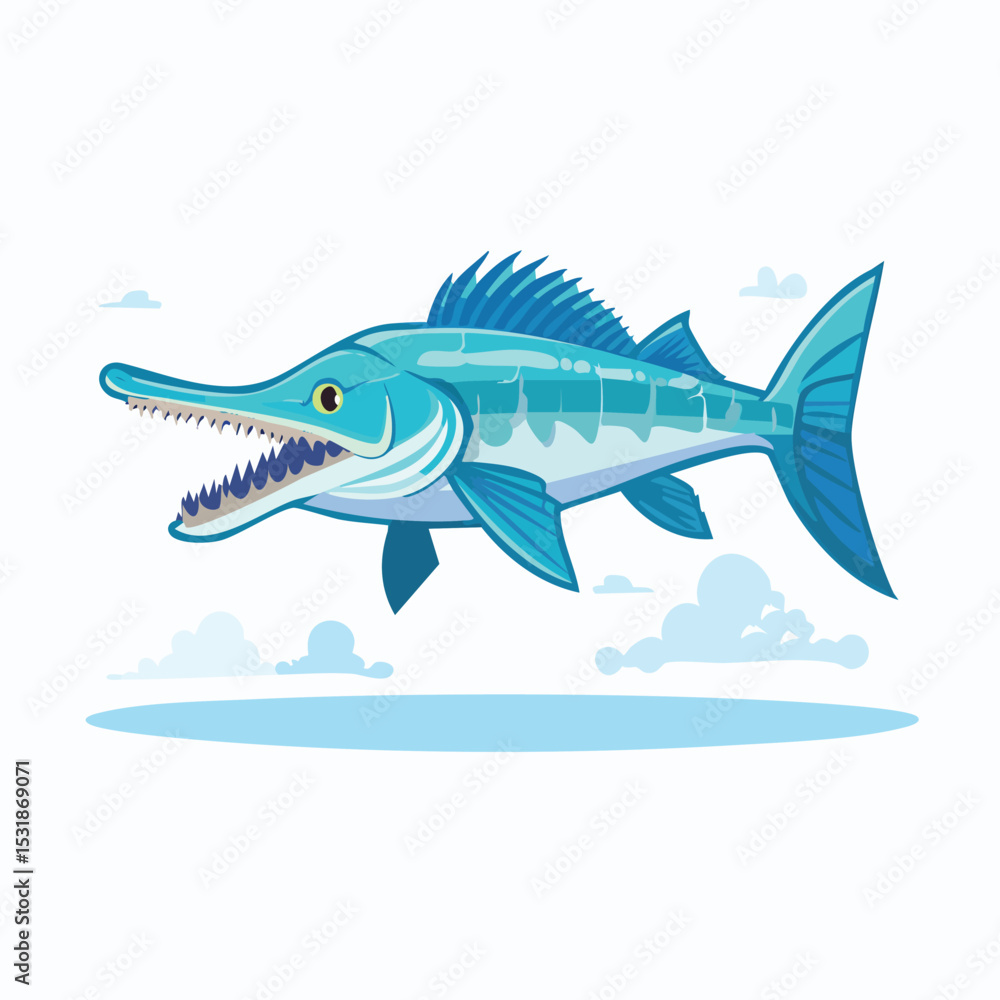 Fototapeta premium Gar Fish Streamlined Vector Art with Flat Colors and Sharp Linework