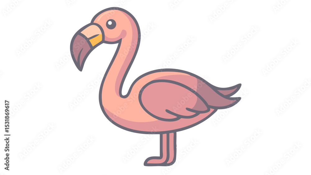 Cute and Simplified Flamingo Logo Icon with Long Legs, Tilted Head, and Playful Pose in Flat Minimalist Style Cute and Simplified Flamingo Logo Icon with Long Legs, Tilted Head, and Playful Pose in Flat Minimalist Style