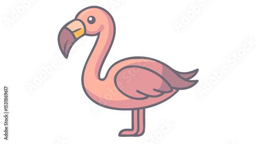 Cute and Simplified Flamingo Logo Icon with Long Legs, Tilted Head, and Playful Pose in Flat Minimalist Style