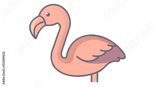Cute and Simplified Flamingo Logo Icon with Long Legs, Tilted Head, and Playful Pose in Flat Minimalist Style