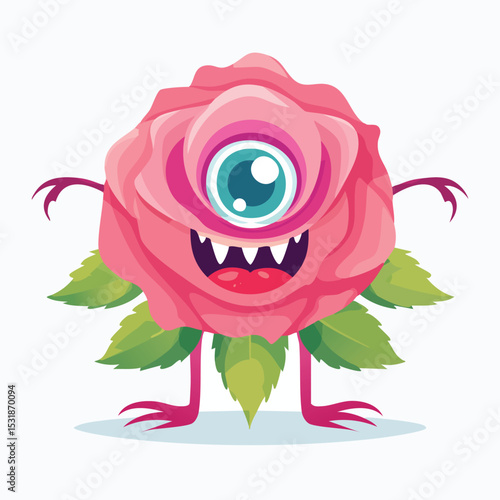 Rose Flat-Style Vector Illustration with Balanced Composition