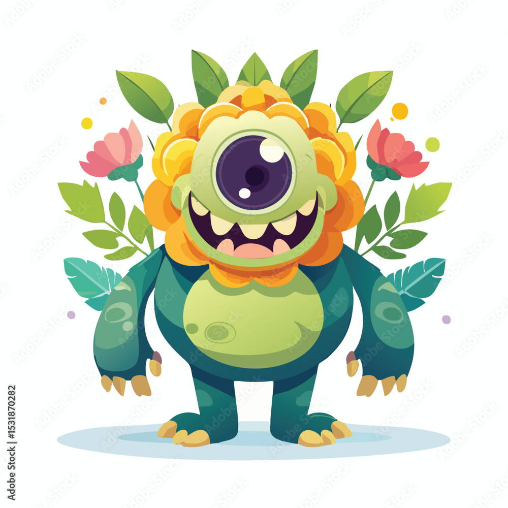 Fototapeta premium Ranunculus Flat-Style Vector Illustration with Balanced Composition