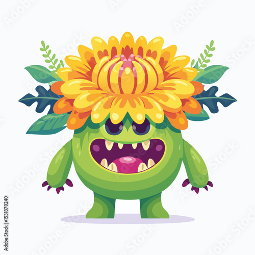 Chrysanthemum Flat-Style Vector Illustration with Balanced Composition