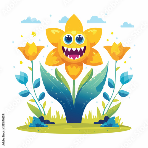 Daffodil Flat-Style Vector Illustration with Balanced Composition