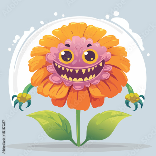 Zinnia Flat-Style Vector Illustration with Balanced Composition
