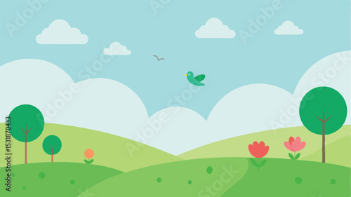 spring landscape with trees and clouds