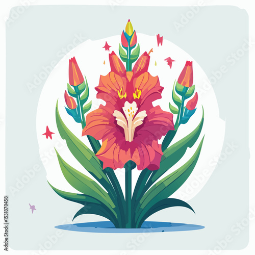 Gladiolus Flat-Style Vector Illustration with Balanced Composition