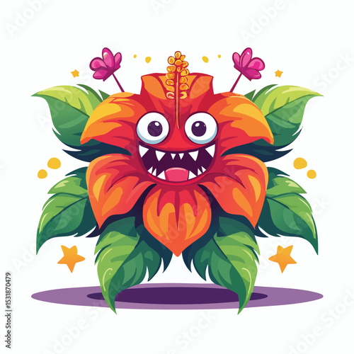 Hibiscus Flat-Style Vector Illustration with Balanced Composition