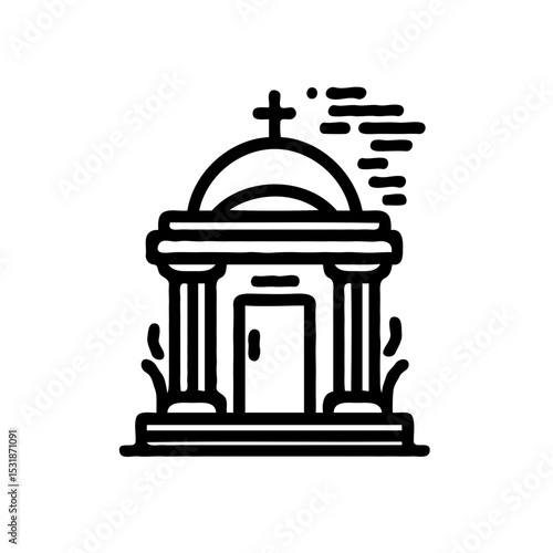 Icon of crematory building with dome and cross outline design  
