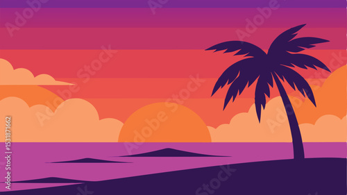 sunset on the beach with palm trees landscape
