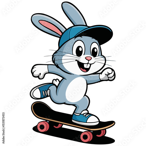 Cute rabbit bunny animal roller skating on road vector illustration on white background.