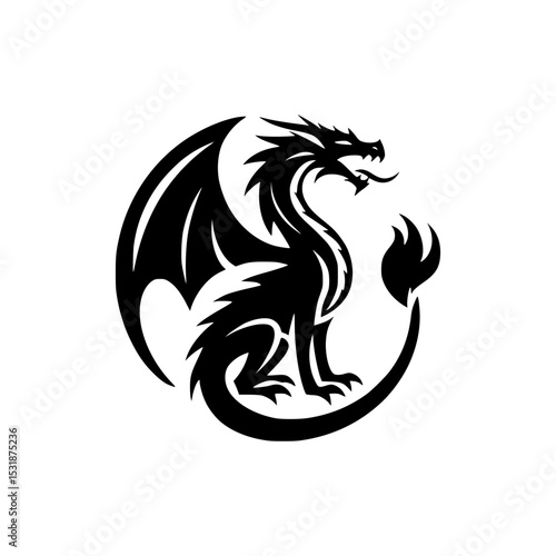 Black dragon logo design sitting fiercely