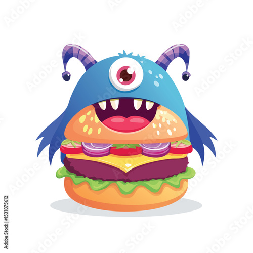 Hamburger Flat Illustration Featuring Clean Shapes and Bold Outlines