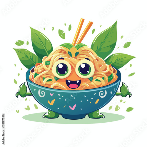 Pad Thai Flat Illustration Featuring Clean Shapes and Bold Outlines