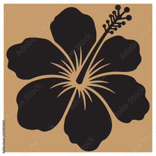 Elegant silhouette of a black hibiscus flower on a tan background for design elements