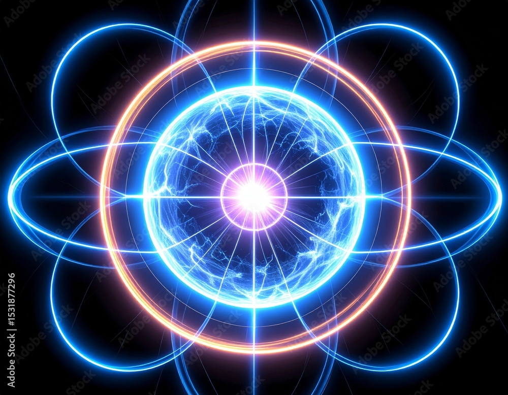 Obraz premium Abstract Energy Sphere with Blue and Orange Glow