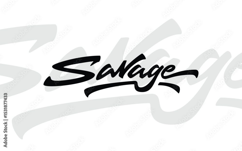 Obraz premium “Savage” vector lettering in clean brush style with dynamic underline swoosh. Modern, bold, and ready for streetwear branding, apparel, or sticker design. EPS format included