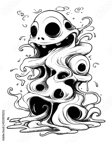 Monochrome Artistic Vector Design of a Unique Creature with Eyes