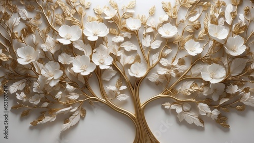A Blossoming Golden Tree Beautiful Floral Wall Decor Detail