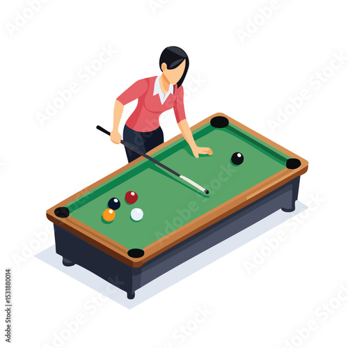 snooker Stylized Isometric Vector Illustration with Smooth Line Art and Flat Colors