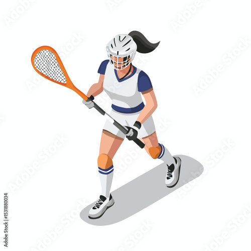 lacrosse Stylized Isometric Vector Illustration with Smooth Line Art and Flat Colors