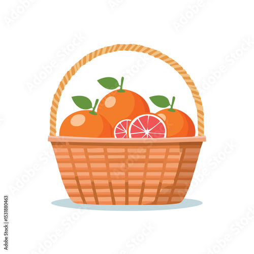 Grapefruit in a basket Flat Vector Art with Clean Design and Minimal Detailing