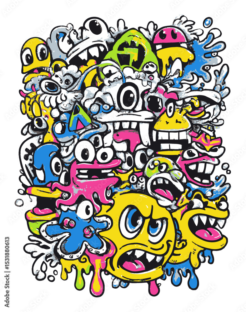 Fototapeta premium Colorful Abstract Vector Art with Playful Characters and Expressions