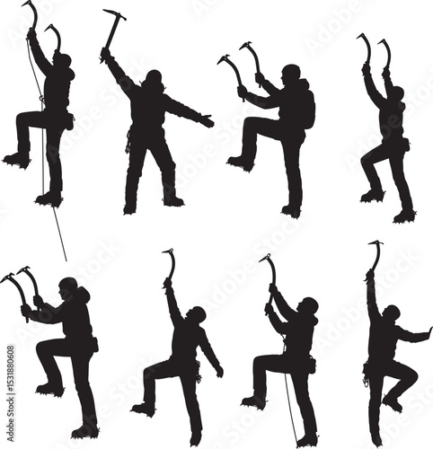 Glacier climbing silhouette vector illustration