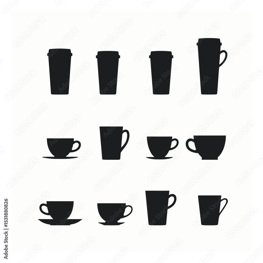 Coffee cups set silhouettes various sizes mug collection Coffee cups set silhouettes various sizes mug collection
