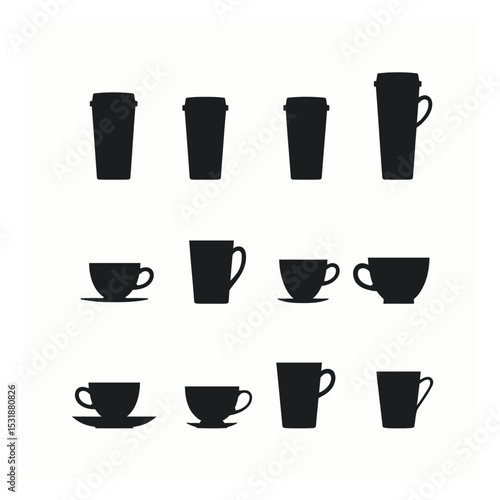 Coffee cups set silhouettes various sizes mug collection